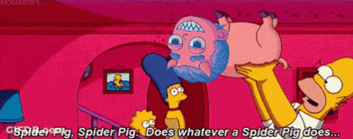 Homer Simpson Is Holding A Spider Pig In His Hands GIF