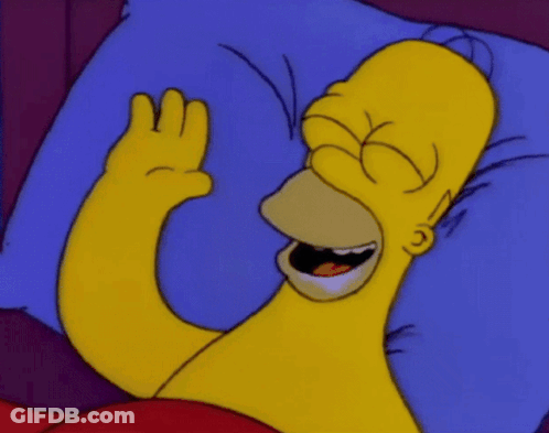 Homer Simpson Is Laying In Bed With His Eyes Closed And His Hand Up GIF