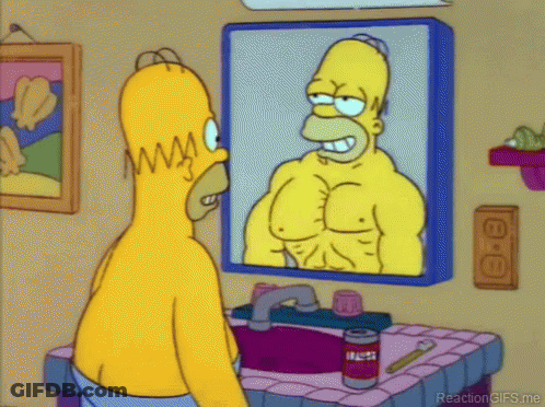 Homer Simpson Is Looking At His Muscles In A Mirror GIF