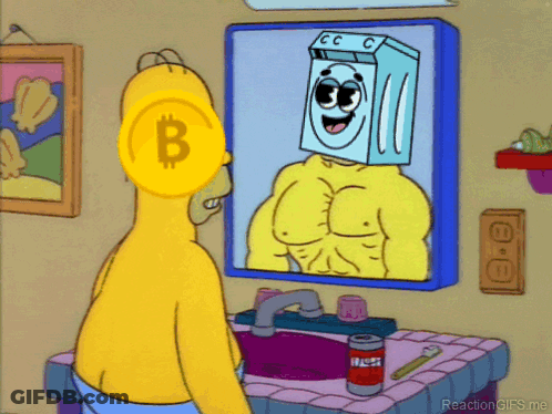 Homer Simpson Is Looking At His Reflection In A Mirror With A Washing Machine On His Head GIF