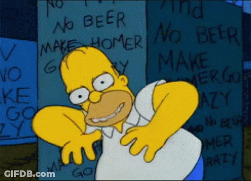 Homer Simpson Is Smiling In Front Of A Sign That Says No Beer GIF