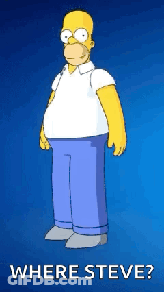 Homer Simpson Is Standing In Front Of A Blue Background With The Words Where Steve Below Him GIF
