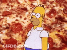 Homer Simpson Is Standing In Front Of A Pizza With Pepperoni . GIF
