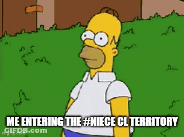 Homer Simpson Is Standing In The Grass With A Caption That Says `` Me Entering The # Niece Gl Territory '' . GIF