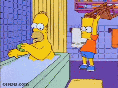 Homer Bathing Bart Holding Toolbox GIF