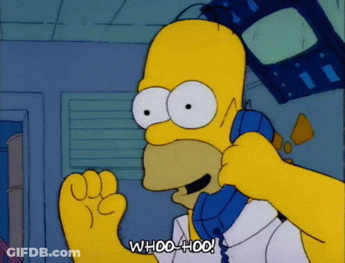 Homer Simpson Is Talking On A Blue Phone And Says Whoo-Hoo GIF
