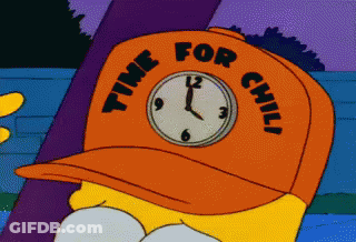Homer Simpson Is Wearing A Hat That Says Time For Chili GIF