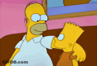 Homer Simpson Kissing Bart Simpson On The Cheek In A Cartoon GIF