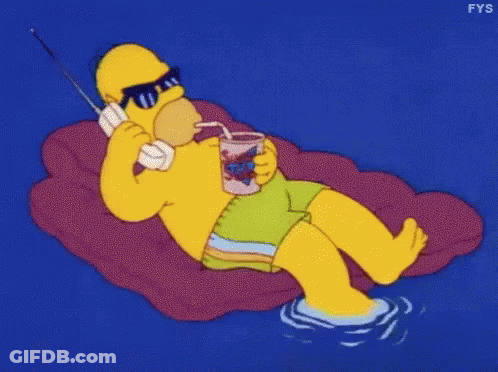 Homer Simpson Lying On Raft Talking Phone Drinking GIF