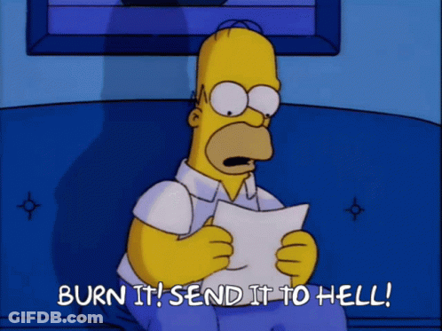 Homer Simpson Reading Burn It Send It To Hell GIF