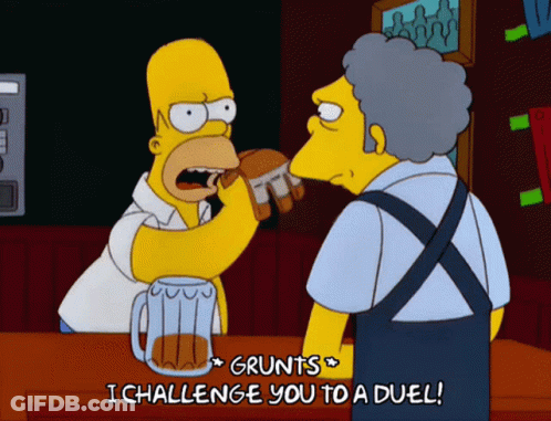 Homer Simpson Says Grunts I Challenge You To A Duel In This Cartoon GIF