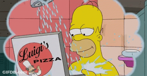 Homer Simpson Showering With Luigi's Pizza GIF