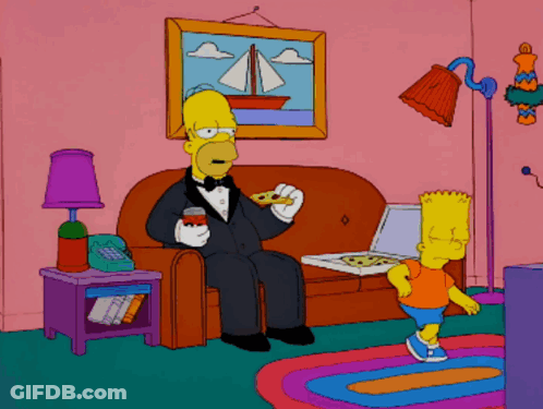 Homer Simpson Sitting On A Couch Eating A Pizza GIF