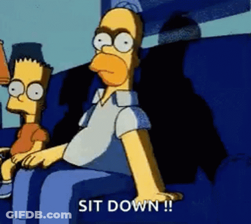 Homer Simpson Sitting On Couch Next To Bart Saying Sit Down GIF