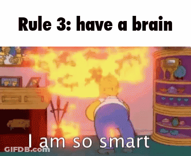 Homer Simpson Standing In Front Of Fire Saying Rule 3 Have A Brain I Am So Smart GIF