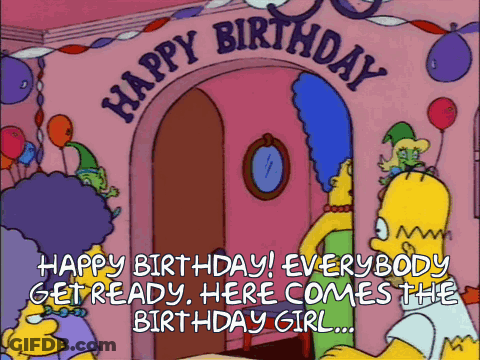 Homer Simpson Standing In Front Of Happy Birthday Sign GIF