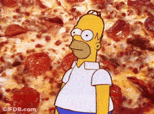 Homer Simpson Standing In Front Of Pepperoni Pizza GIF