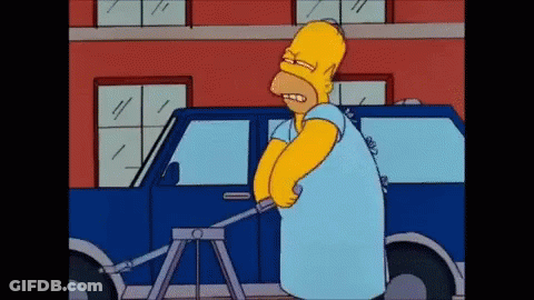 Homer Simpson Standing Next To Blue Car GIF