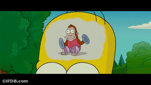 Homer Simpson With Monkey Holding Dumbbell GIF