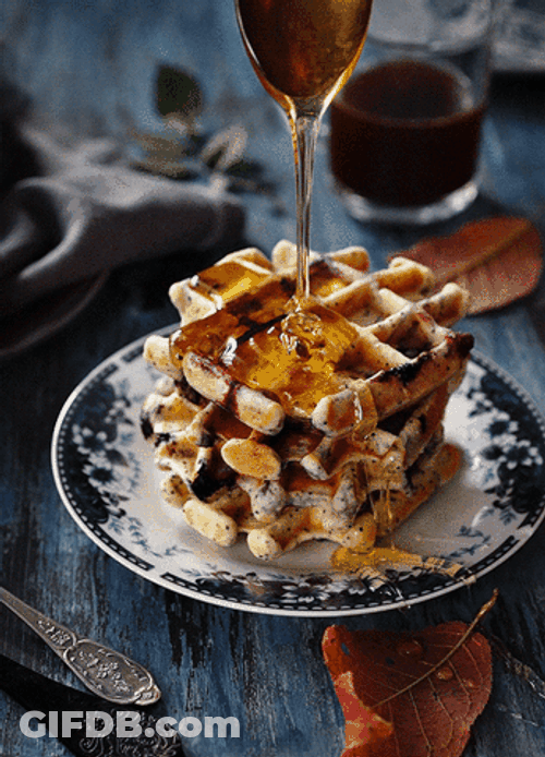 Honey Pouring Onto Stack Of Waffles GIF