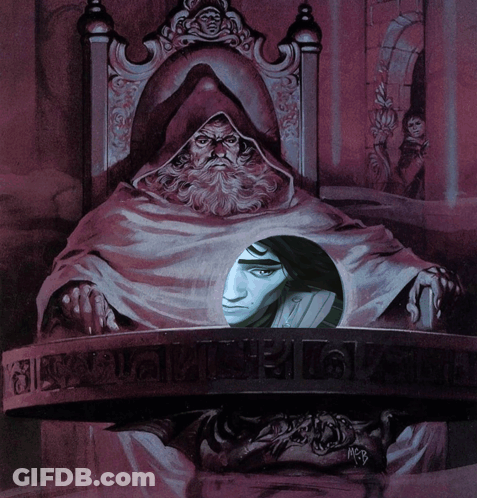 Hooded Man Sitting In Chair With Woman Behind GIF