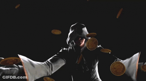 Hooded Person With Gold Coins GIF