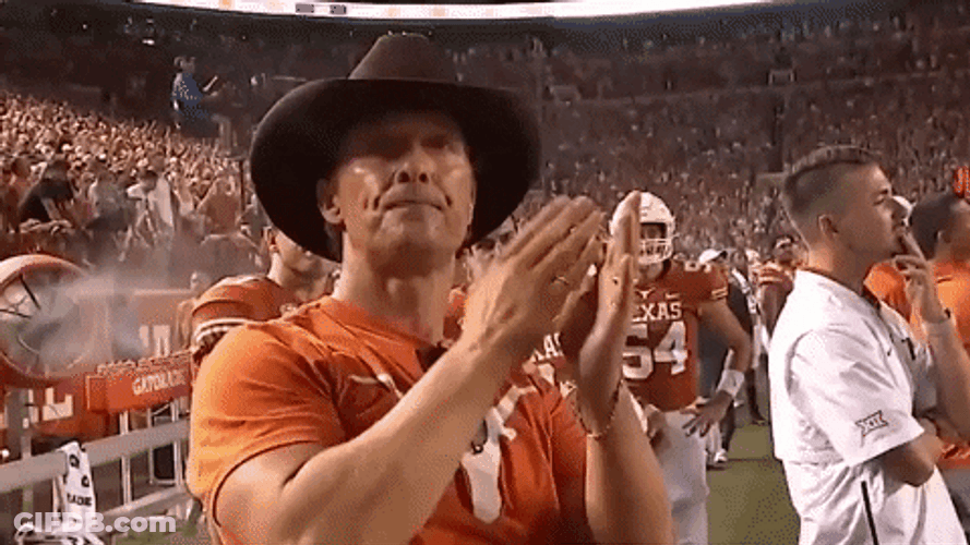 Hook Em Fan Clapping Wearing Cowboy Hat GIF