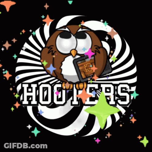 Hooters Logo Cartoon Owl Holding Cell Phone GIF