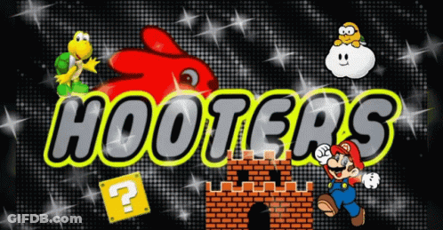 Hooters Poster With Mario And Turtle GIF