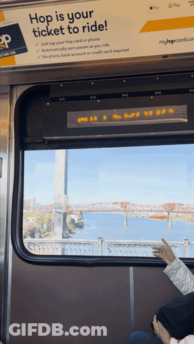 Hop Is Your Ticket To Ride Sign Above Window GIF
