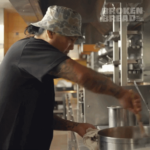 Hopeful Chef Cooking In Pot Broken Bread GIF