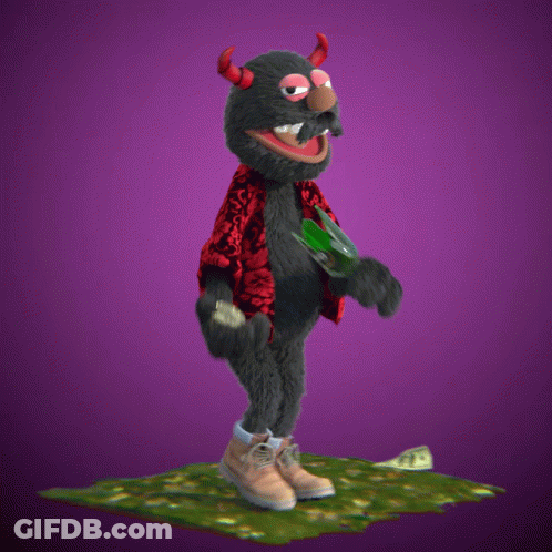 Horned Cartoon Character Holding Bottle GIF