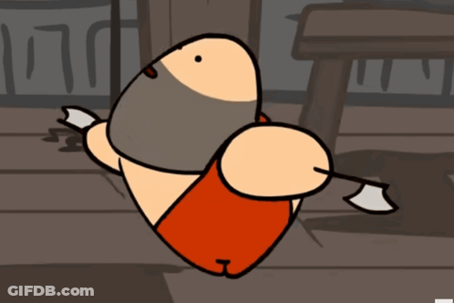 Horned Cartoon Character In Red Shirt Laying On Table GIF