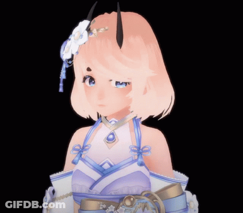 Horned Girl In Kimono With Flower In Hair GIF