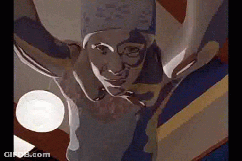 Horned Man Statue Hanging From Ceiling GIF