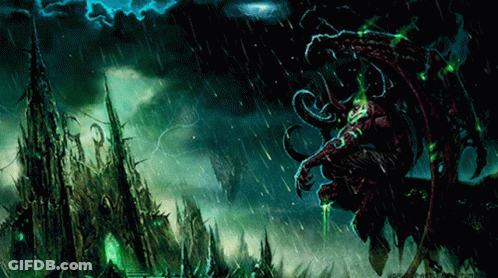 Horned Monster In Rain With Castle GIF