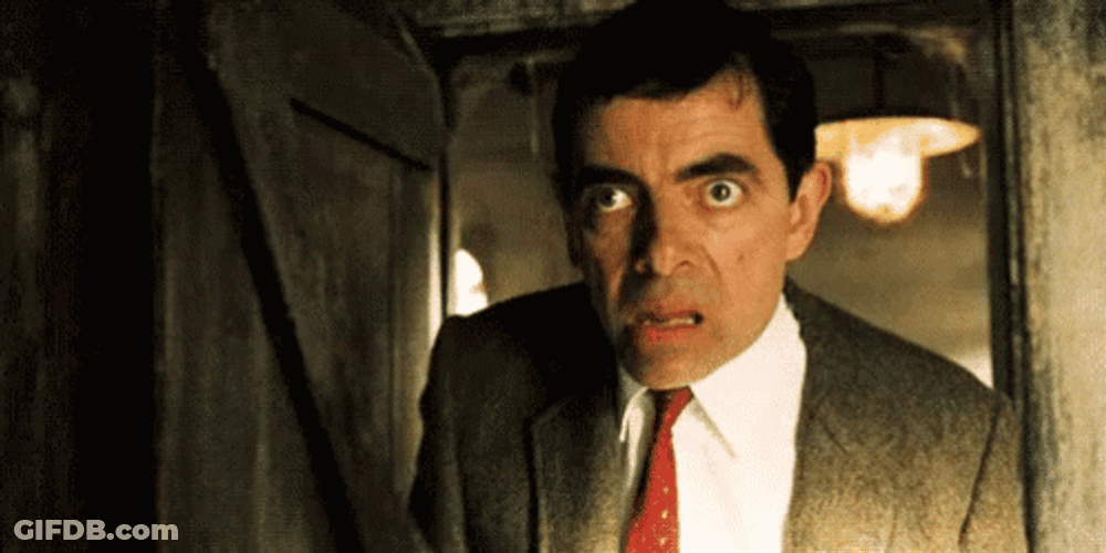 Horrified Mr Bean Big Eyes GIF