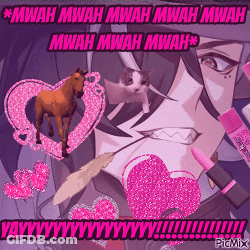 Horse And Cat With Mwah Mwah Mwah Mwah GIF