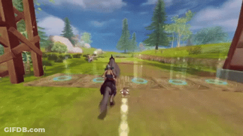 Horse Jumping Over Bridge In Video Game GIF