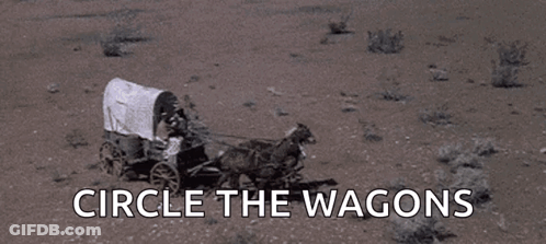 Horse Pulling Covered Wagon In Desert GIF