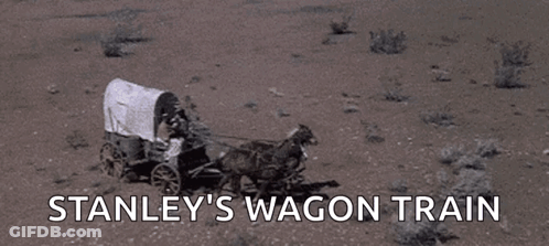Horse Pulling Wagon In Desert With Stanley's Wagon Train GIF