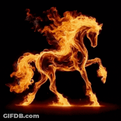 Horse With Flames In Mane And Tail GIF