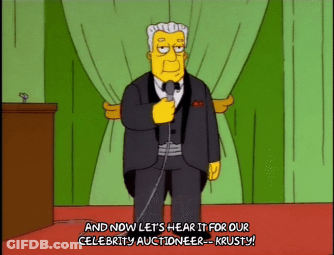 Host Introducing Celebrity Auctioneer GIF