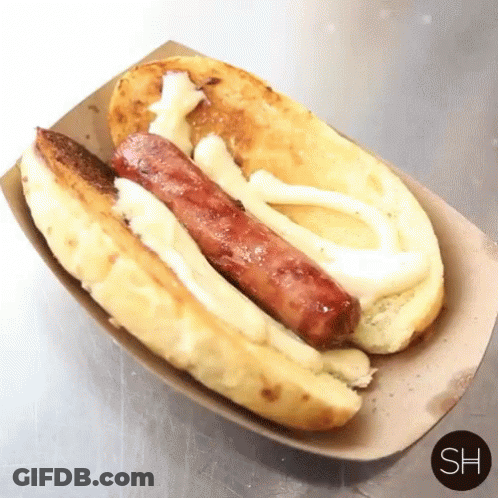 Hot Dog In Cardboard Container Saying Sh GIF