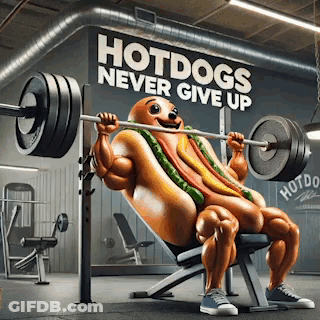 Hot Dog Lifting Barbell In Gym GIF