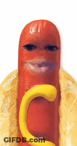 Hot Dog With Face And Sup GIF