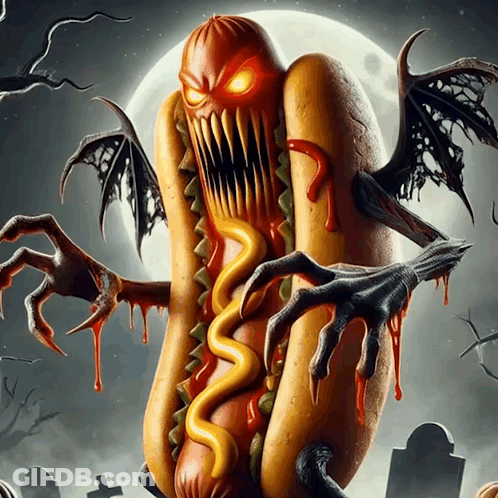Hot Dog With Wings Blood Dripping GIF