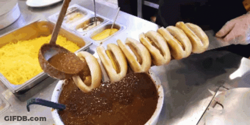 Hot Dogs On Bowl Of Chili GIF