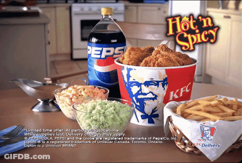 Hot N Spicy KFC Fried Chicken Bucket With Pepsi GIF