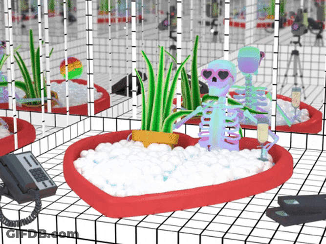 Hot Tub Skeleton And Plant GIF